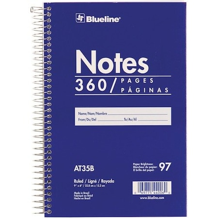 Rediform Steno Pad, 360 Page, Side Bound, 6inWx9inLx3/4inH, Blue REDAT35B